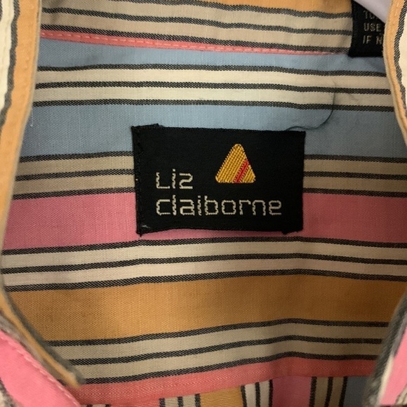 Vintage 80s/90s Liz Claiborne Multi Color Striped Button Down Shirt Size 6 - Picture 9 of 10